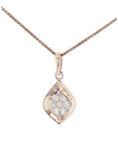 Rose-Tone Sterling Silver Tear Drop Leave Shape Charm Pendant 0.17ctw Diamonds