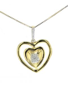 Womens Heart Pendant With Diamonds Double Heart lined Yellow