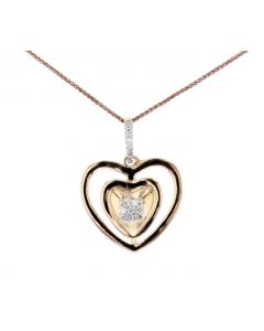 Womens Heart Pendant With Diamonds Double Lined Rose Silver