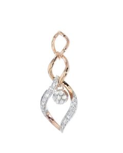 Womens Pendant Drop Leaf Design Diamonds 3 link Rose Gold-Tone