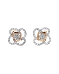 Diamond Earrings For Women Rose Gold-Tone Silver Flower Earrings 0.30ctw 11mm Round Diamond