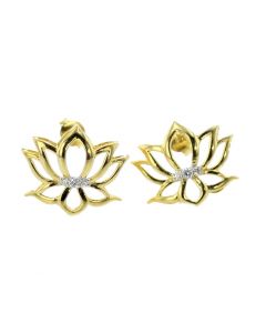 Maple Clover Leaf Earrings Womnes Diamond Stud Earrings Yellow Gold-Tone Silver Push Back 1/10ctw