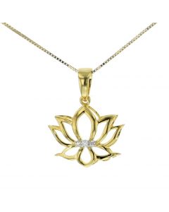 Diamond Pendant for Women Leaf Pendant Lotus Leaf 0.07ctw Yellow Gold-Tone Silver