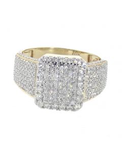 10K Yellow Gold Rectangular Shape Big Diamond Pinky Ring for Men 15mm Wide with 1.44ctw Round Diamonds