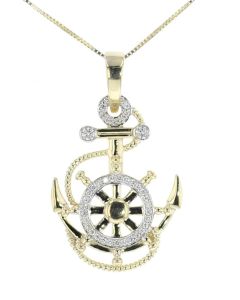 Midwest Jewellery Anchor Pendant with Gold and Diamonds, Fishermans Pendant 0.40ctw 10K Yellow Gold 1.75 Inch Tall