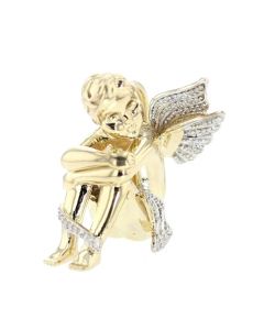 Midwest Jewellery Folded Arm Angel Pendant Cherub 10K Gold 1/5ctw Diamonds 3D Statue Style 1.1 Inch Tall
