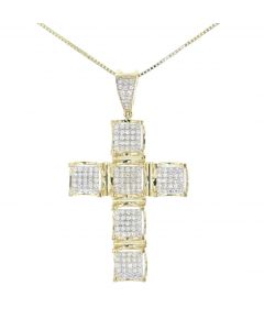 Midwest Jewellery Mens Diamond Cross Pendant 10K Yellow Gold Boxed Style 0.79ctw 1.75Inch Tall