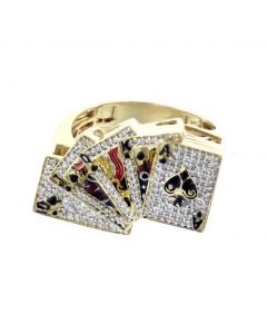 10K Yellow Gold Pinky Fashion Ring for Men has Royal Flush Design With 0.47ctw Round Diamonds