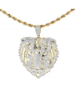 10K Yellow Gold Lion Head Diamond Charm Pendant 1.45ctw Round cut Diamonds