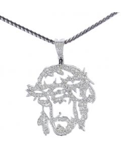 10K White Gold Jesus Face Charm Pendant With 1.43ctw Diamonds