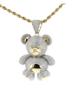 10K  Yellow Gold With Diamonds 3D Pave Teddy Bear Charm Pendant 3.3ctw Diamonds