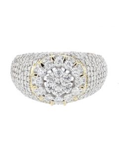 Diamond Ring for Men 10K Gold Round Shaped Cluster 2.75ctw Diamond Big 13mm Wide Domed