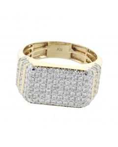 10K Gold Diamond Ring for Mens 1.32ctw Rectangle shaped pave fancy ring 