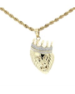 10K Yellow Gold Lion Face with the Crown Charm Pendant with 0.36ctw Diamonds