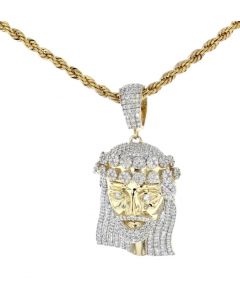 10K Yellow Gold Diamond Solid Charm Pendant Jesus Christ Head 1.94ctw Diamonds