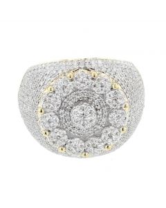 10K Yellow Gold Diamond big fancy ring for Men 20mm wide 1.93ctw round diamonds