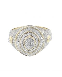 10K Yellow Gold Diamond ring for Men Big ring 17 mm wide with 1.3ctw diamonds