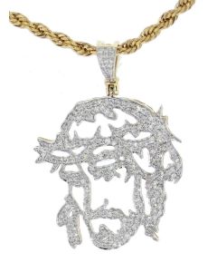 10K Yellow Gold Jesus Face Charm Pendant with 1.43ctw Diamonds