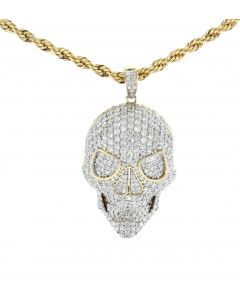 10K Yellow Gold Solid Skull Pendant For Men With 3.9ctw Diamonds 