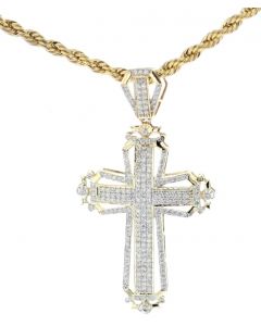 10K Gold Cross Charm For Men 0.94ctw Diamonds 