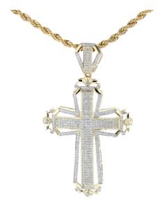 10K Yellow Gold Large Cross by Midwest Jewelry With 1.5ctw Round Cut Diamonds
