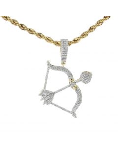 10K Yellow Gold Charm Pendant Bow and Arrow With 0.88ctw Round Cut Diamonds 