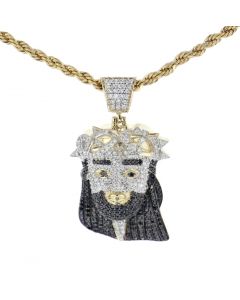 10K Yellow Gold With Black Diamonds Jesus Christ Messiah Head Charm Pendant 2.24ctw 