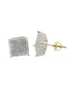 0.47ct Diamond Stud Earrings 10K Yellow gold Princess Cut Style With Round Diamonds Screw Back