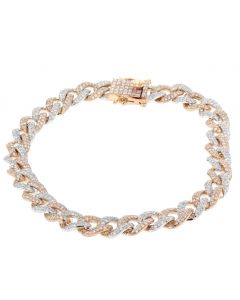 14K Rose and White Gold Diamond Miami Cuban Link Bracelet 3.41ctw Diamonds