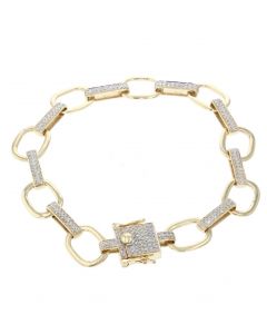 14K Yellow Gold Diamond Interlocking Bracelet with 1.28ctw Round Diamonds