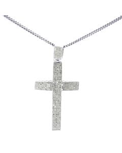 White-Tone Sterling Silver Diamond Cross With 1.14ctw Round Diamonds