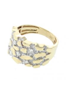 10K Yellow Gold Nugget Ring For Men with 0.32ctw Round Diamonds 