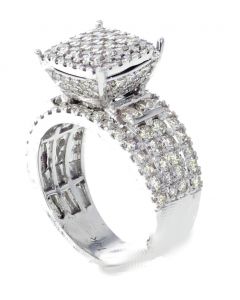 14K White Gold Diamond Ring For Women 2.42ctw Round Diamonds Large Top Raised 