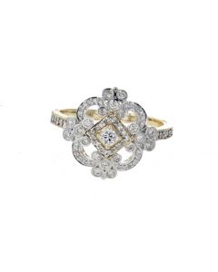 14k Yellow Gold Victorian Style Beautiful Engagement Ring with 0.36ctw Round Diamonds
