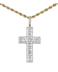 10K Gold Baguette Diamond Cross Charm Mens Cross Pendant 1.8ctw 