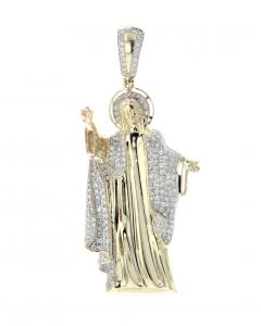 14K Gold Jesus Pendant 1.14ctw Diamond Mens Religious Pendant 