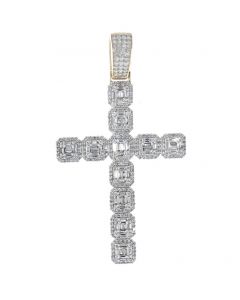 14K Gold Diamond Cross Pendant 2.00ctw Baguette Diamond Cross Mens 