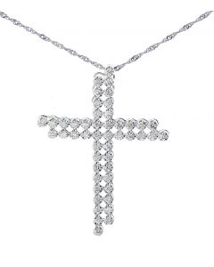 14K White Gold Double Cross Pendant 1.6ctw Diamond Mens Fashion Cross