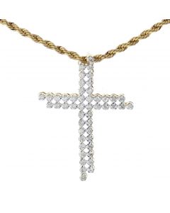 14K Gold Double Cross Pendant Mens Tennis Cross 1.65ctw Round Diamonds 2 Inch