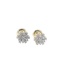 14K Yellow Gold Diamond Earring Snow Flake Design Earring With 0.53ctw Round Diamonds