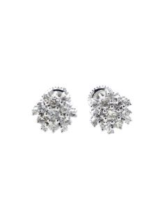 14K Gold Diamond Cluster Earrings 0.87ctw Snow Flake Style Screw Back 