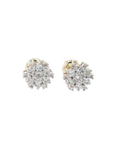 14K Gold Diamond Cluster Earrings 0.73ctw Snow Flake Style Screw Back 