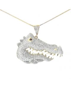10K Yellow Gold Diamond Alligator head Charm Pendant with 1.97ctw Diamonds
