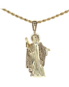 14K Yellow Gold Diamond Jesus Pendant Religious Charm With Beautiful Red Diamonds 1.3ctw 