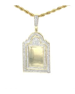 14K Yellow Gold Diamond Picture Frame Tomb Stone Charm Pendant With 1.46ctw