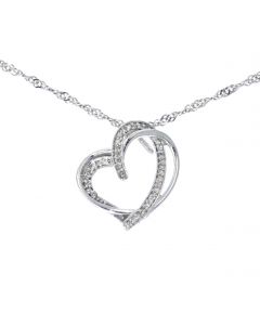 10K White Gold Diamond Heart Pendant For Women with 0.14ctw