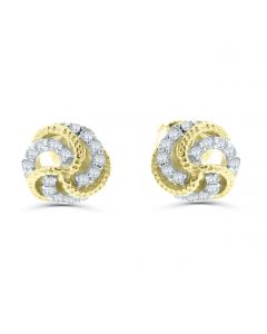 14K Gold Diamond Earrings for Women Knot Earrings Screw on Back 1/5ctw Diamond 7mm Round Studs