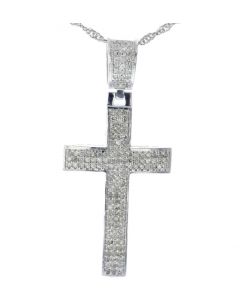Diamond Cross Pendant for Men or Women 0.60 ctw Diamonds 1.75 Inch Tall Genuine Diamond Mens Cross in Silver 