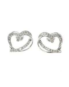 10K White Gold Beautiful Heart Earrings With 0.24ctw Round Diamonds