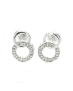 10K White Gold Diamond Earring Linked Circle Design Drop Earring With 0.14ctw Diamonds